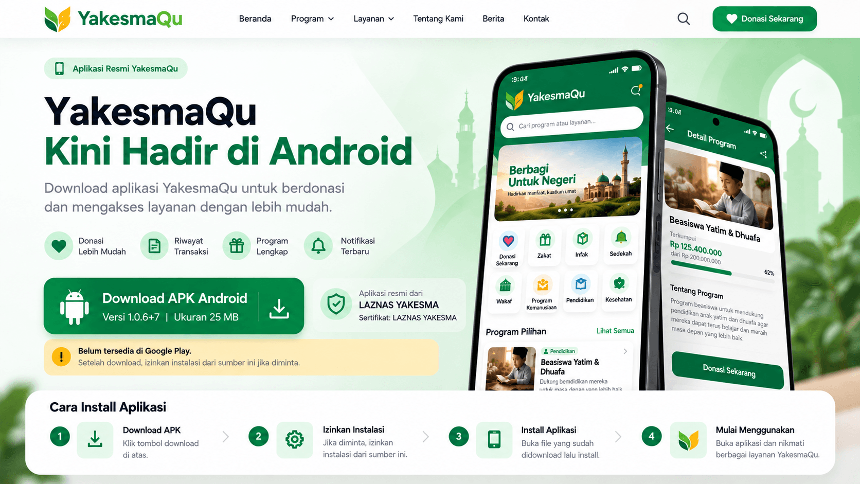YAKESMAQU kini hadir di Android. Download aplikasi untuk berdonasi dan mengakses layanan dengan lebih mudah.